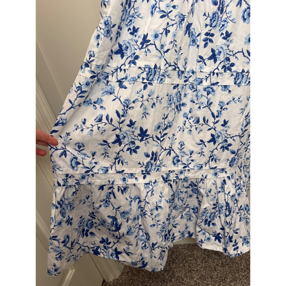French Connection M Cotton Long Midi Dress Blue White Floral Coastal Cottage - Picture 7 of 10